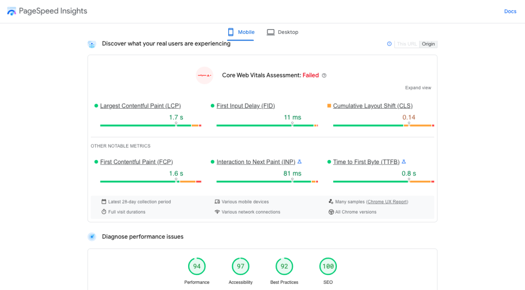 PageSpeed Insight