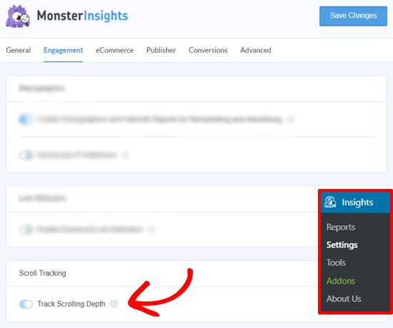 scroll tracking depth in monster insight