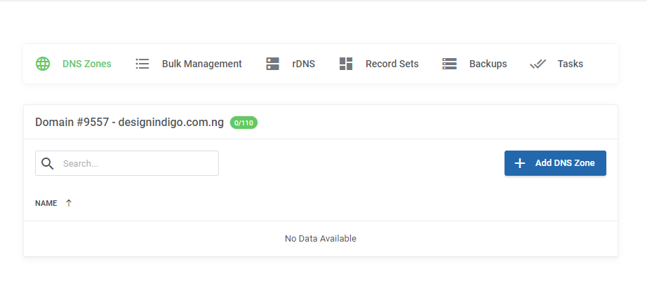 DNS Zone Area in Client Area