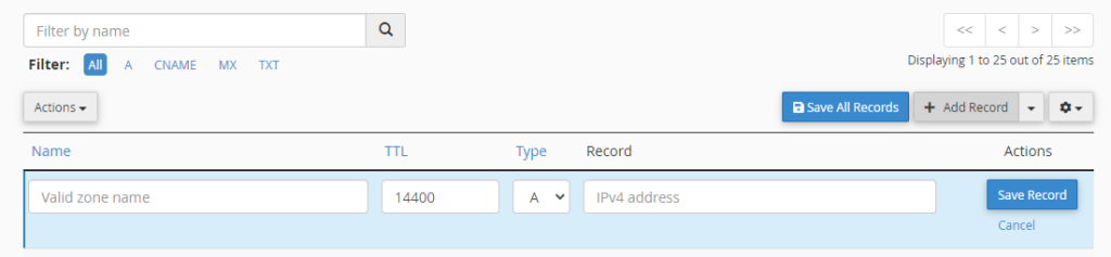 Add DNS Record in Cpanel