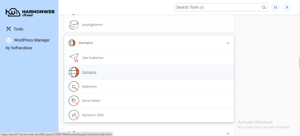 domain section cpanel