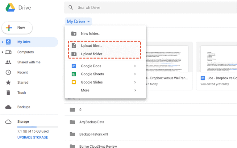 how do you upload a zip file to google drive