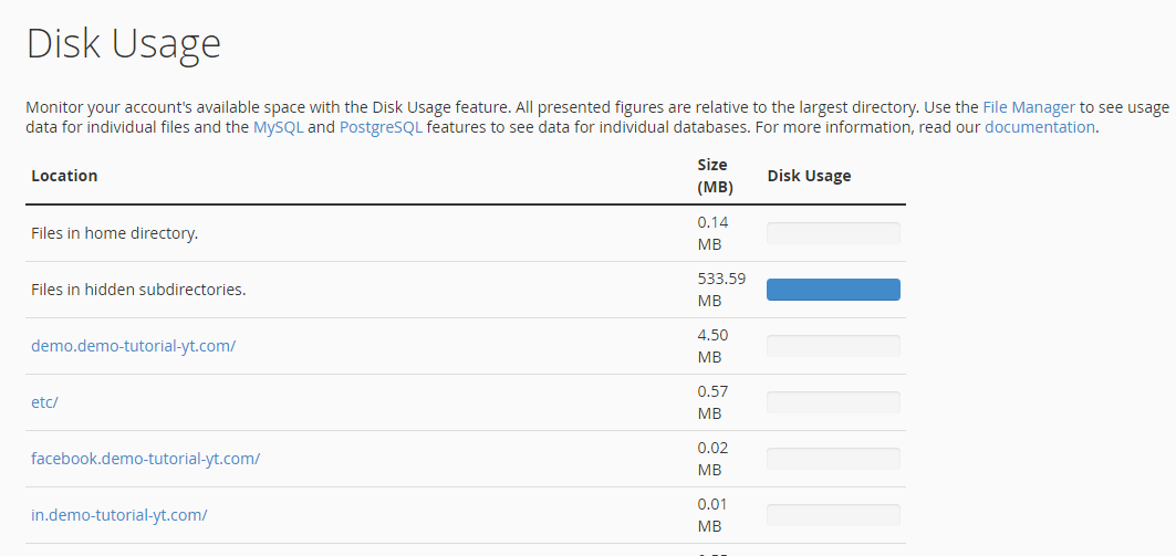 check disk space in cpanel