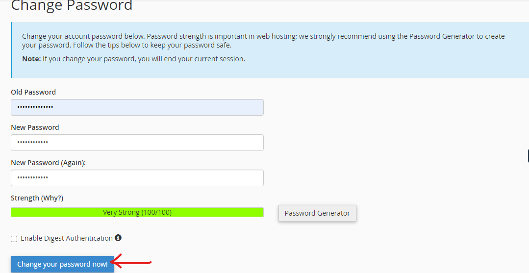 change your cpanel account password