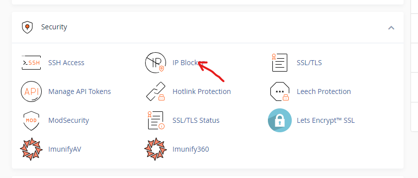 security section in cpanel