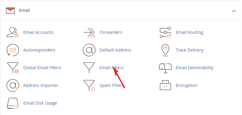 setup email filter in cpanel