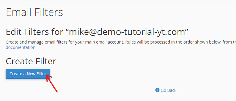 setup email filter in cpanel