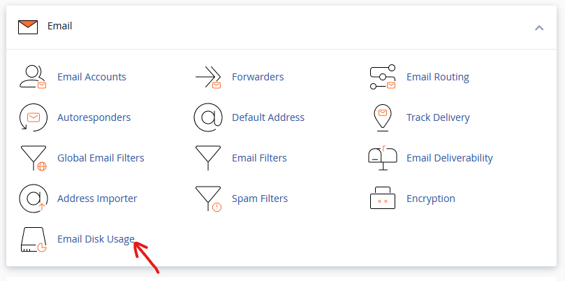 check email disk usage in cPanel