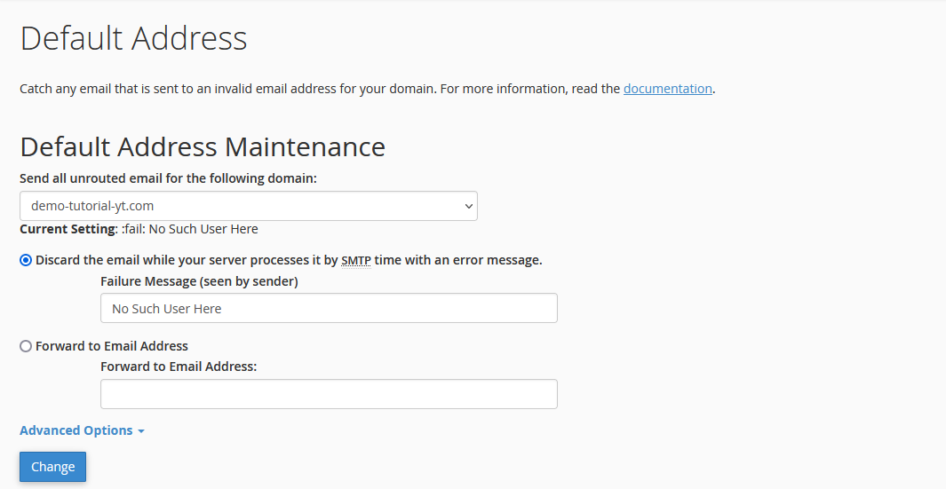 set up a default email address in cPanel