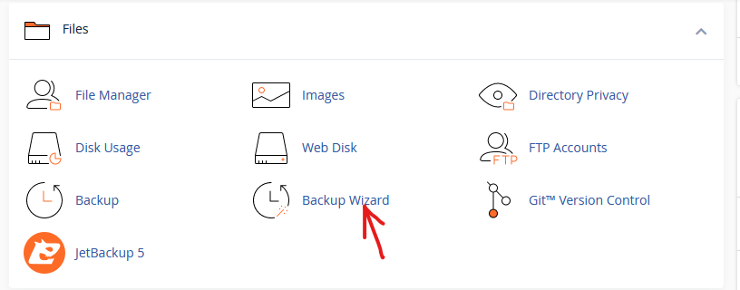 full backup with Backup Wizard in cPanel