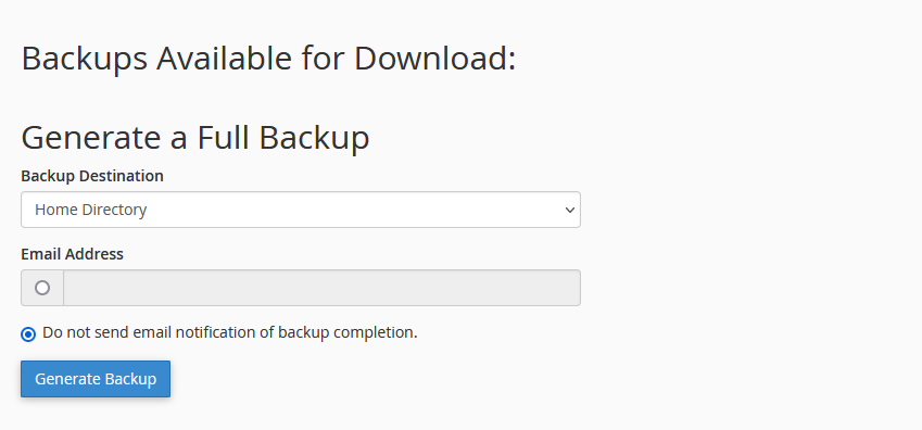 full backup with Backup Wizard in cPanel