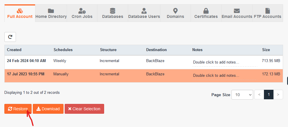 restore your website files on JetBackUp