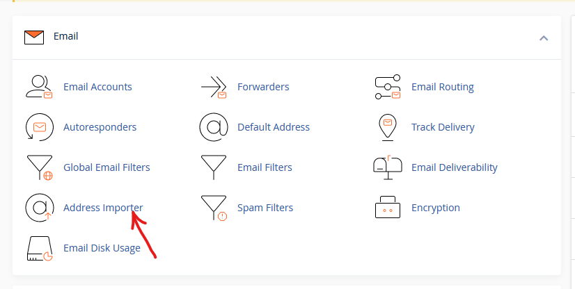 address importer in your cpanel