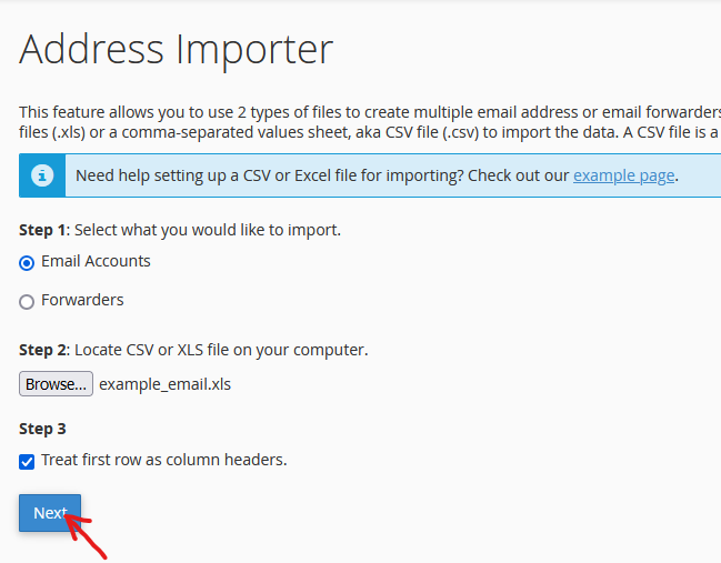 address importer in your cpanel