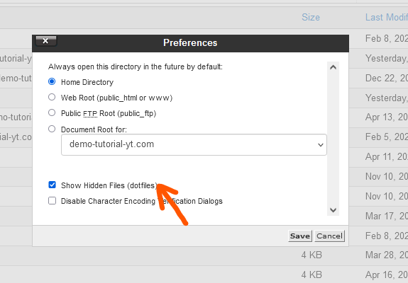 hidden files in cPanel