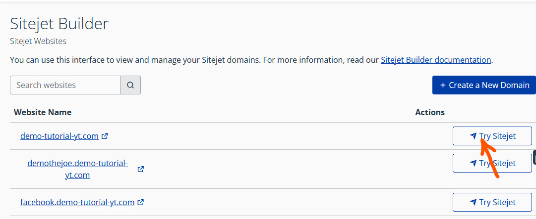 SiteJet Builder in cPanel