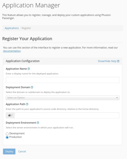 Application Manager in the cPanel