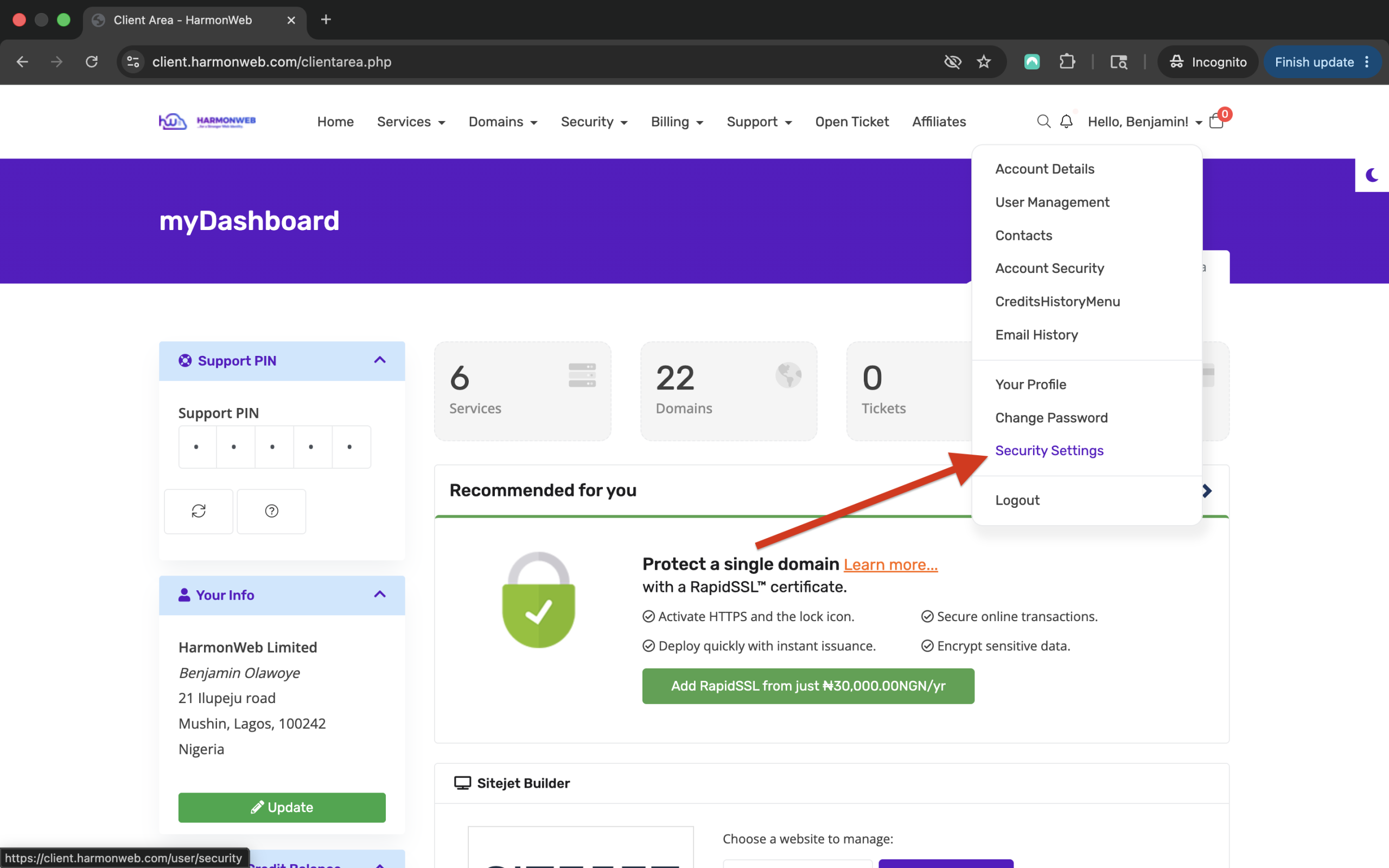 Harmonweb Client Area